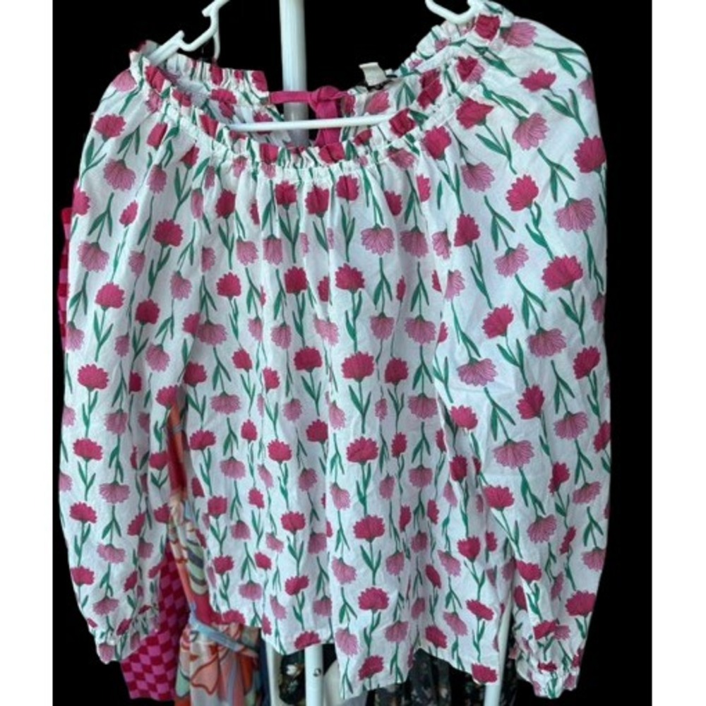 J.Crew Womens Floral Cotton Top M Romantic Feminine Ruffle Cottage Garden - Picture 2 of 7